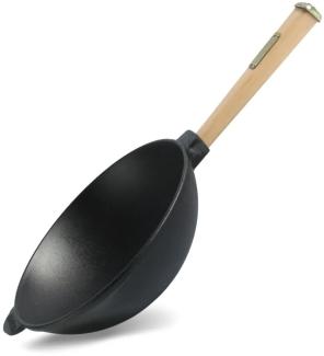 4BIG. fun Wok Wokpfanne 2,2 L Gusseisen Wok Schmortopf 24 cm, Gusseisen (Asia Wok - Grillpfanne), Holzgriff abschraubbar, Induktionsgeeignet