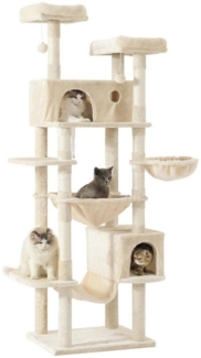 MSMASK Kratzbaum groß XXL, katzenbaum mit 2 Höhlen, 2 Plattformen und Hängematte, katzenbaum mit Mehreren Ebenen, katzenkratzbaum deckenhoch 193cm