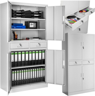 tectake Aktenschrank Büroschrank Cosmo mit 2 Schubfächern 40x80x180cm (Komplettset, 1-St, inkl. 8 Schlüssel) aus pulverbeschichtetem Stahl
