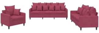 vidaXL 3-tlg. Sofagarnitur mit Kissen Weinrot Samt 3201684