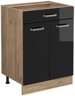 Vicco Küchenunterschrank Schwarz Hochglanz 60 cm mit Schublade, ohne Arbeitsplatte, R-Line