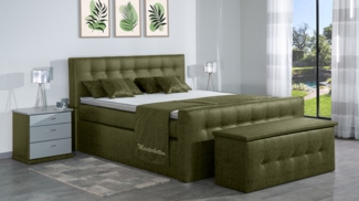 Meisterbetten Boxspringbett Celo 120x220 in MS-Olive, Matratzenbezug Nano, Ergoflex-Topper