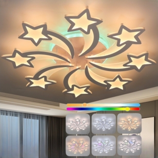 LETGOSPT LED Deckenleuchte 52W Deckenleuchte mit RGB Farbwechsel Lamp, Stern Deckenlampe, Dimmbar, LED fest integriert, Warmweiß, Naturweiß, Kaltweiß, RGB Hintergrundbeleuchtung, 8 Köpfe Stern Deckenlampe für Schlafzimmer Kinderzimmer Wohnzimmer