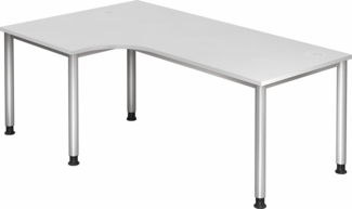 bümö höhenverstellbarer Eckschreibtisch H-Serie 200x120 cm in weiß, Gestell in Silber - Schreibtisch L Form, großer Tisch für's Büro, Computertisch höhenverstellbar, HS-82-W