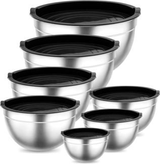 Rührschüssel Set Edelstahl Salatschüssel 7er Set Luftdichter Deckel Schwarz 7