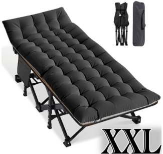 Meulbaty Klappbett Klappbar Feldbett, Campingbett für Camping mit Auflage & Seitentasche (2.3-3cm Matratze) mit Stahlrahmen, Oxford-Stoff Liegefläche und abehmbarem Kissen