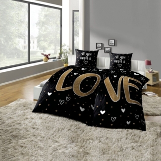 KiNZLER Partnerbettwäsche Partnerbettwäsche 4-teilig "Love", Microfaser, 4 teilig, Pflegeleicht