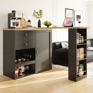 Flieks Bartisch 360° drehbare Stehtisch mit Sideboard (Set, 1-St, mit 2 Schubladen und 1 Türen), ausziehbar Esstisch mit Aufbewahrungsschrank Bistrotisch Schwarz