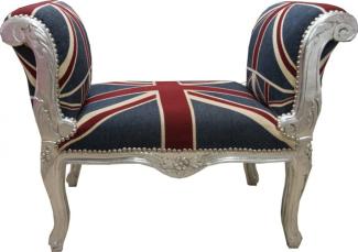 Barock Schemel Hocker Union Jack / Silber - Sitzbank