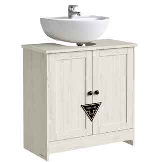 SONGMICS HOME Waschbeckenunterschrank, Toolless-Technologie, superschnelle werkzeuglose Montage, Badezimmerschrank, verstellbare Ablage, für Waschbecken ohne Säule, vintageweiß