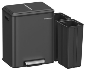 Songmics Mülleimer, Küche, Mülltrennsystem 2x15 L, 2 Fächer für Recycling und Restmüll