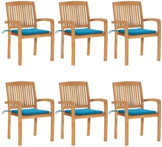 vidaXL Stapelbare Gartenstühle mit Kissen 6 Stk. Massivholz Teak