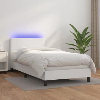 vidaXL Boxspringbett mit Matratze & LED Kunstleder Weiß 80x200 cm, Härtegrad: H2 [3134070]