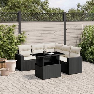 vidaXL 6-tlg. Garten-Sofagarnitur mit Kissen Schwarz Poly Rattan 3267266