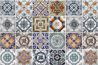 matches21 HOME & HOBBY Fußmatte Türmatte Kacheln Floral in 50x70 cm als Fussabtreter, rechteckig, Höhe: 5 mm, Rutschfester Türvorleger für innen als waschbare Schmutzfangmatte