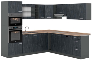 Eckküche R-Line Schwarz Beton/Anthrazit 247 x 60 cm AP Eiche Vicco