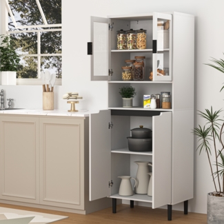 Hohes Bücherregal mit Glastüren aus MDF, Weiß – Vielseitiger Stauraum für Wohnzimmer und Büro