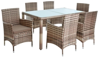 Polyrattan Sitzgruppe Essgruppe Gartenmöbel Set 6 Pers. Gartenset Beige-Braun