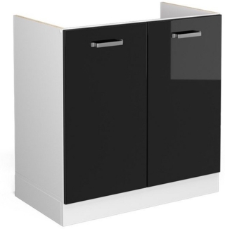 Vicco Spülenunterschrank R-Line, Schwarz Hochglanz/Weiß, 80 cm ohne Arbeitsplatte