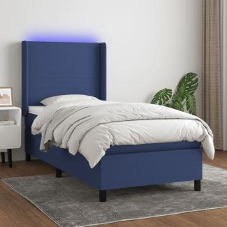 vidaXL Boxspringbett mit Matratze & LED Blau 90x190 cm Stoff 3138123