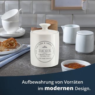 KHG Zuckerdose für ca. 100g Würfelzucker, Zuckerdose weiß mit Deckel, Zuckerwürfel-Behälter aus Keramik Steingut, Zuckerwürfeldose 7,4cm ∅ & Höhe 10,5cm