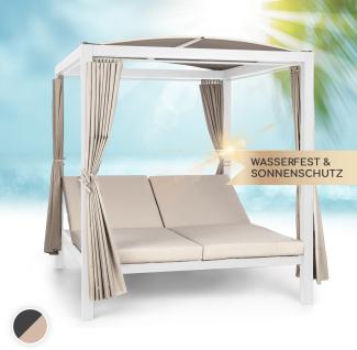 Eremitage Double XL Sunbed 2 Pers Stahl-Rahmen Sonnendach Vorhänge Crème