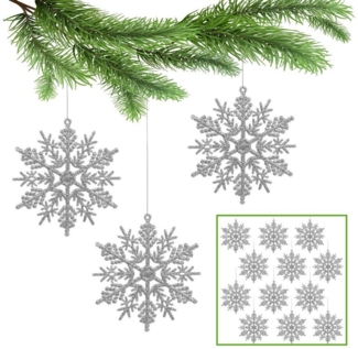 Sarcia. eu Weihnachtsbaumkugel Silberne Sterne, Weihnachtsbaum-Schneeflocken 10cm, 12 Stück