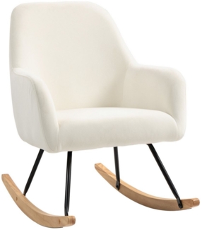 HOMCOM Schaukelstuhl Samtgepolsterter Akzentstuhl, Sessel mit breiter Rückenlehne (Schaukelsessel mit Gummibaumholzbasis, 1 St), für Wohnzimmer, Schlafzimmer, Cremeweiß