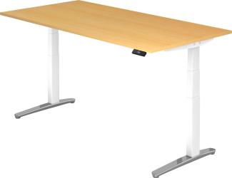 bümö® Sitz- & Stehschreibtisch Serie-XBHM elektrisch höhenverstellbar mit Memoryfunktion, Tischplatte 200 x 100 cm in Buche, Gestell in weiß / aluminium poliert