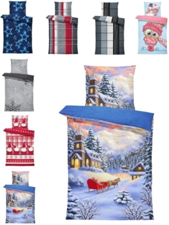 One Home Bettwäsche Winter Thermofleece, Fleece, 4 teilig, Weihnachten Winterlandschaft, kuschelig flauschig warm weich Modern