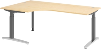 bümö Eckschreibtisch höhenverstellbar 200x120 cm in Ahorn, Metallgestell in graphit/alu - Schreibtisch groß, Bürotisch höhenverstellbarer, Büroschreibtisch & Computertisch PC Tisch Büro, X82-3-GC