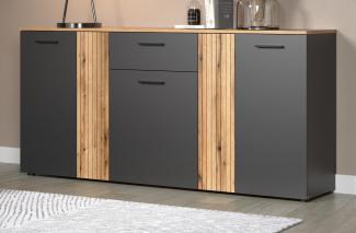 Furn. Design Sideboard Avila (Sideboard in grau mit Evoke Eiche, 181x86 cm), mit Staboptik