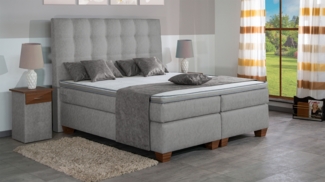 Meisterbetten Boxspringbett Nora 240x220 in MS-Silver Grey, Matratzenbezug Nano, Komfortschaum-Topper