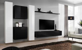 Hängende Wohnwand Switch VI in Weiß und Schwarz 330 x 180 cm 6-teilig