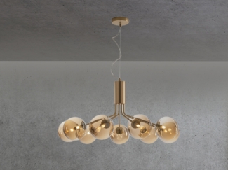 ECO-LIGHT LED Pendelleuchte, Dimmfunktion, LED wechselbar, Warmweiß, ausgefallene Bauhaus für über Esstisch hängend, 9x Glas-kugel Gold-en