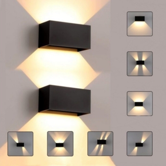 LETGOSPT Wandleuchte LED Wandlampe Innen/Außen Aluminium Wandleuchte Auf & ab Einstellbarer, LED fest integriert, warmweiß, 12W Quader LED Außenwandleuchte,IP65 Wasserdichte,für Hallen, Hotel