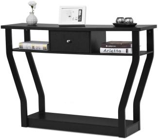 COSTWAY Konsolentisch schwarz, Flurtisch mit Schublade und Regal, Beistelltisch fuer Eingang, Wohnzimmer Schlafzimmer