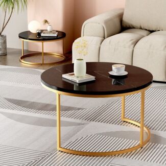 REDOM Couchtisch und 2er Set, Beistelltisch für Schlafzimmer Balkon (Runder Couchtisch, stabil und langlebig für stilvolles Wohnen, 2-St, 80x80x45 cm und 60x60x33.5 cm)