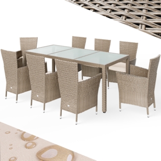 CASARIA® Polyrattan Gartenmöbel-Set, beige, mit Esstisch 190x90 cm