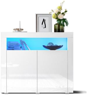 SONNI Kommode Sideboard Weiß Hochglanz mit LED Beleuchtung, Wohnzimmer