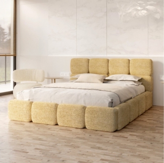 FDM Polsterbett CLOUDY Bettgestell Bett 140x200, 160x200, 180x200 cm Bestseller (verfügbar 140x200 160x200 180x200cm, Bettrahmen, Bett, mit großen gepolsterten Kopfteil, mit Bettkasten zum aufklappen), Hebbarer Metallrahmen, Bettkasten, ohne Matratze