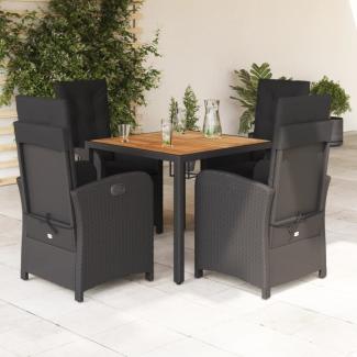 vidaXL 5-tlg. Garten-Essgruppe mit Kissen Schwarz Poly Rattan 3212232
