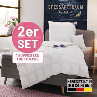 SPESSARTTRAUM Gänsedaunenbettdecke + Kopfkissen Premium******, Füllung: Bettdecke: 100% Gänsedaunen, Klasse 1, Downpass zertifiziert, Bezug: 100% Baumwolle, Made in Green, Hausstauballergiker geeignet, Sparset: 4 Wärmeklassen, 135x200 cm & 155x220 cm