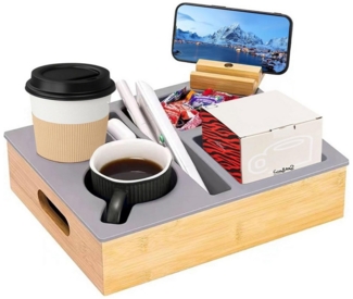 Refined Living Organizer Couchbar Snackbox Silikon sofatablett mit 360 Grad Drehbar Handyhalter (CouchTassenhalter mit Getränkehalter, Snackbox mit Fächern, 1 St, Serviertablett für Getränke, Snacks, Zeitschriften und Fernbedienung), für Sofa, Bett, Wo...