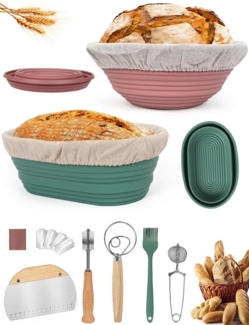 OSTWOLKE Gärkorb 2x Gärkörbchen Silicone Oval und Rund Komplettes Gärkörbchen Set, (1-tlg)