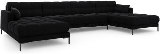 Micadoni 6-Sitzer Samtstoff Panorama Sofa Mamaia | Bezug Black | Beinfarbe Black Metal