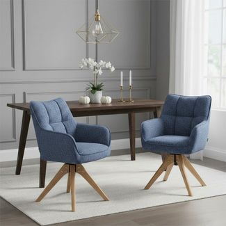 DUBI Möbel Polsterstuhl Mika-Theo, Federkern, Eiche geölt, 360° drehbar im 2er-Set