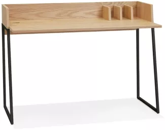 Kadima Design Computertisch Eiche-Optik | 120cm | Vertikale Fächer, Rückwand, Kabelkanal | Beige-Schwarz | Industrial-Stil