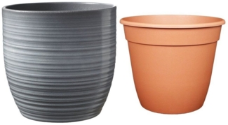 Heimwerkercenter Übertopf Set - Keramikübertopf Bergamo ø13 cm, hellgrau + Pflanztopf ø12