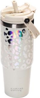30oz Edelstahl Tumbler mit Griff und Flip Stroh in Off-white/Leopard